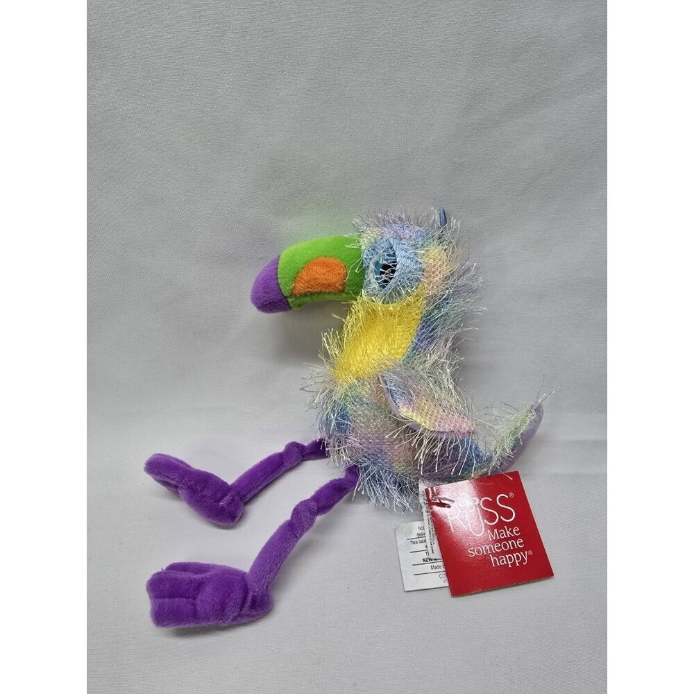 Russ Berrie Frilly Bird Plush With Bird Whistle Sounds- 9" New With Tags